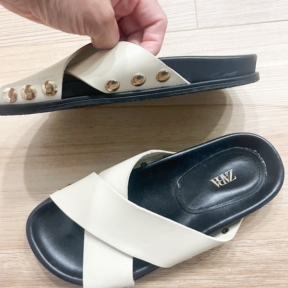 Zara Women's Black and White Slide Sandals Size 5 - Picture 7 of 10